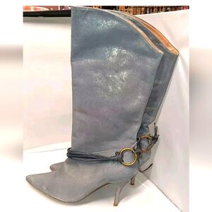 Elegant Gray Leather Knee-High Boots Ted Baker Size 9